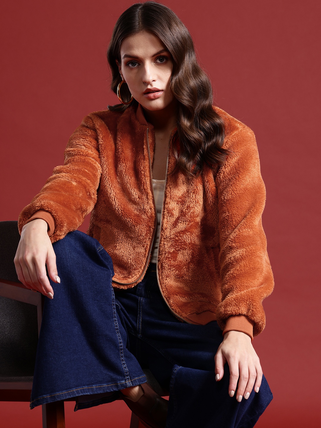 

all about you Faux Fur Trim Tailored Jacket, Orange