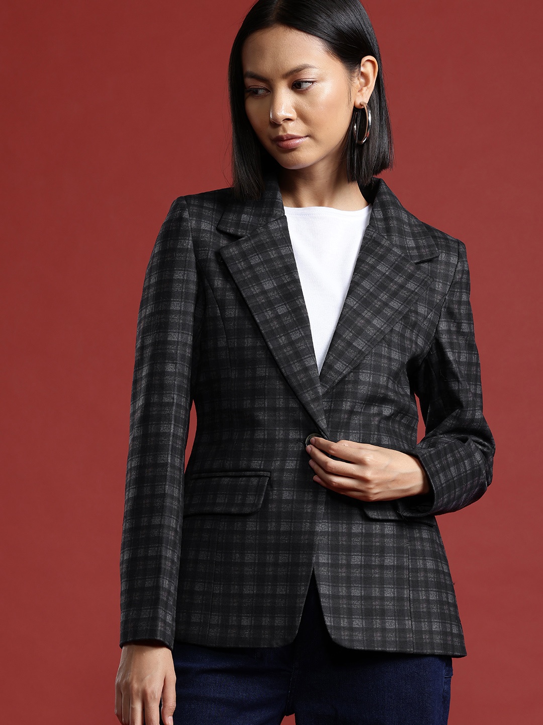 

All About You Formals Checked Single-Breasted Blazer, Charcoal