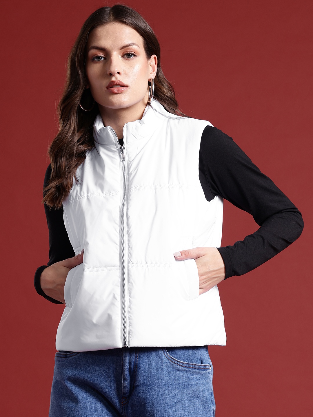 

all about you Mock Collar Padded Jacket, White