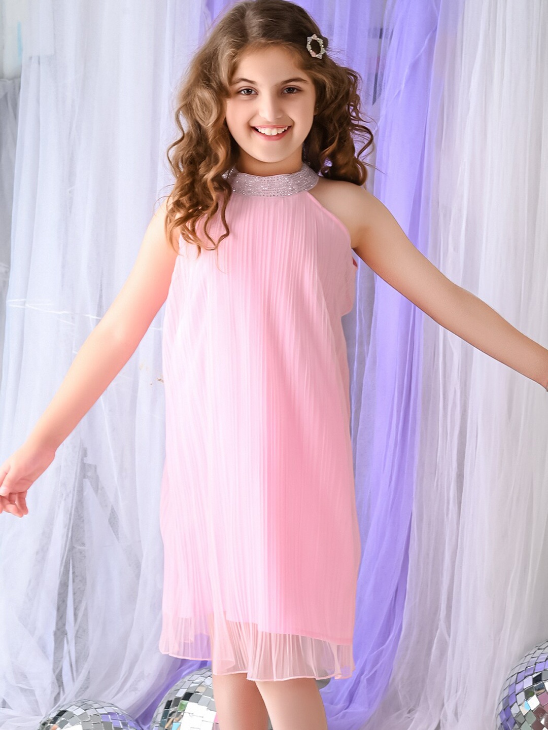 

LilPicks Girls Embellished Accordion Pleats A-Line Dress, Pink