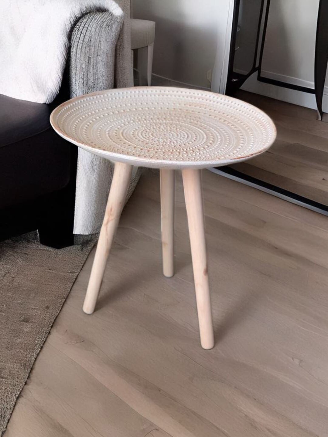 

Art Street White Textured Round Side Wooden Table