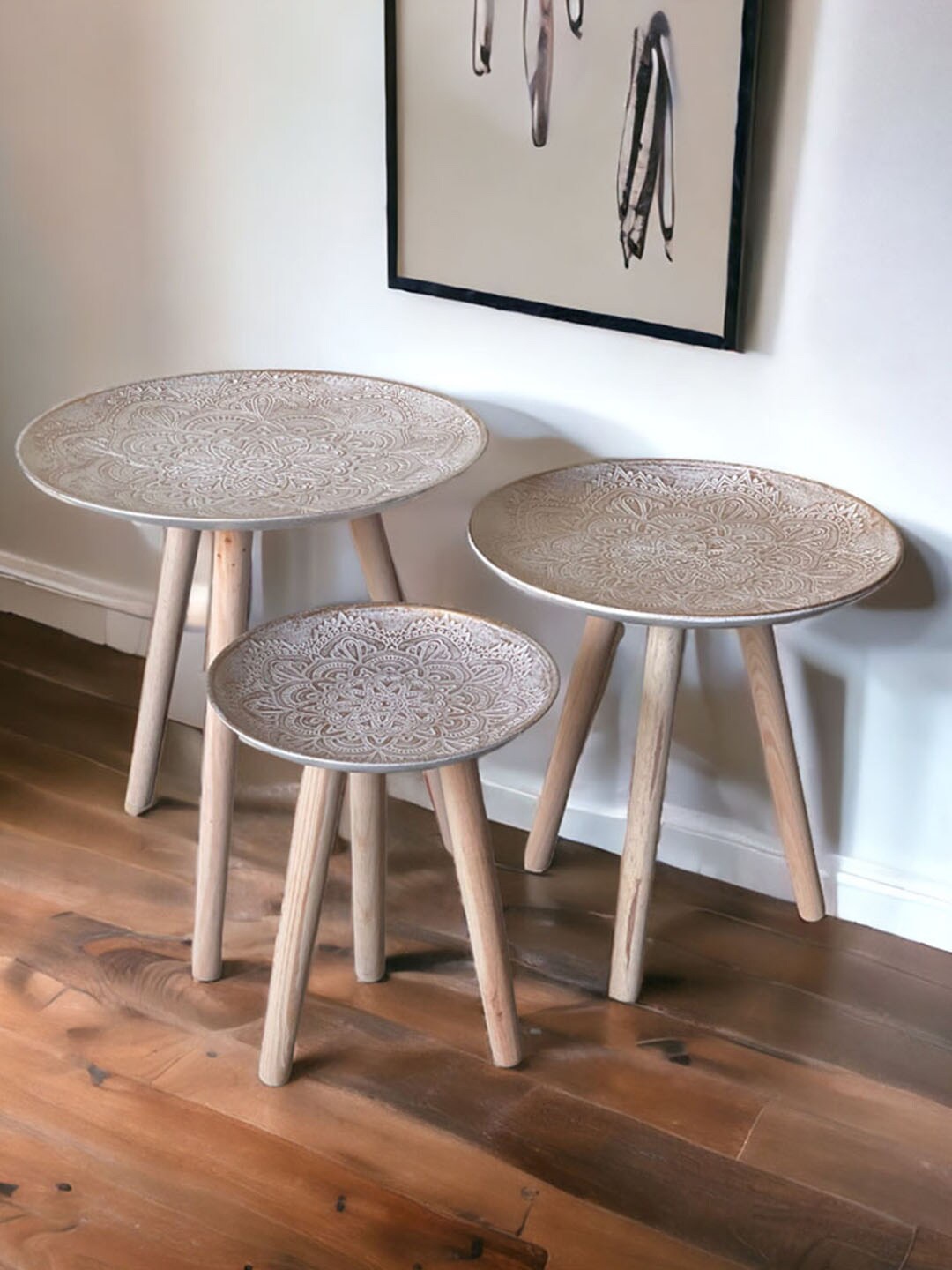 

Art Street Cream 3 Pieces Portable Wooden Ottomans