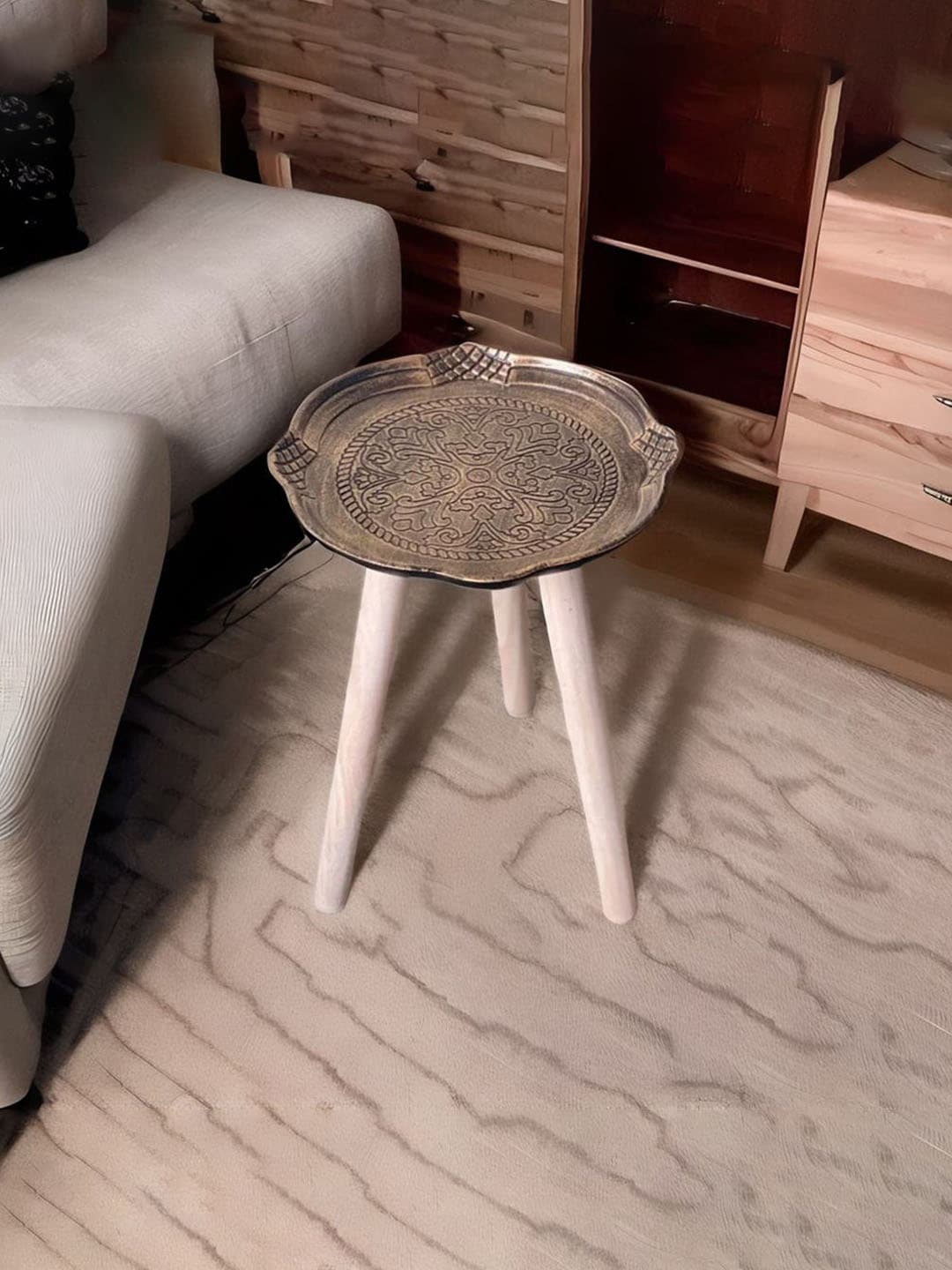 

Art Street Round Stool Table Portable Wooden Stool, Copper
