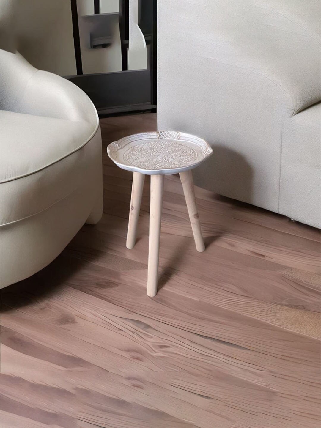 

Art Street White Round Stool Table Portable Wooden Stool