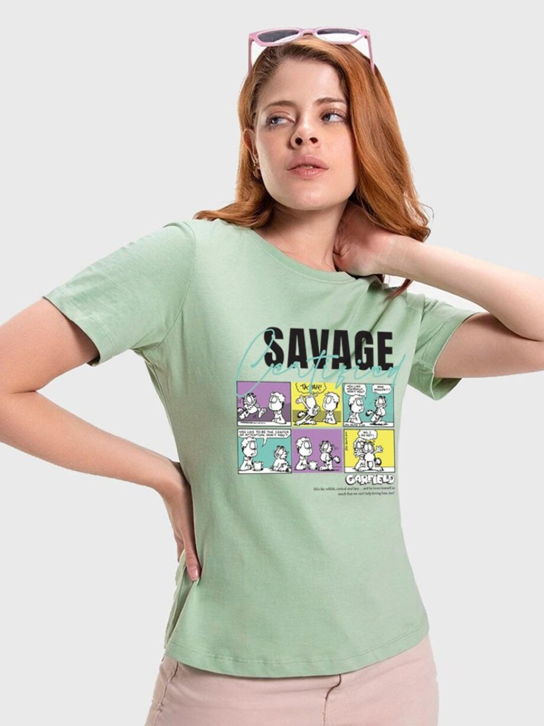 

Bewakoof X Garfield Printed Cotton T-shirt, Green