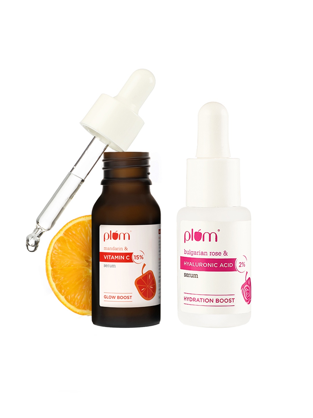 

Plum Set Of 2 Face Serum - 2% Hyaluronic Acid 15ml + 15% Vitamin C & Mandarin 20ml, White