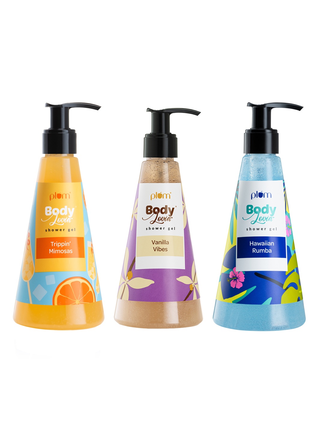 

Plum BodyLovin Set Of 3 Shower Gel - Trippin' Mimosas+ Vanilla Vibes+ Hawaiian Rumba, Blue
