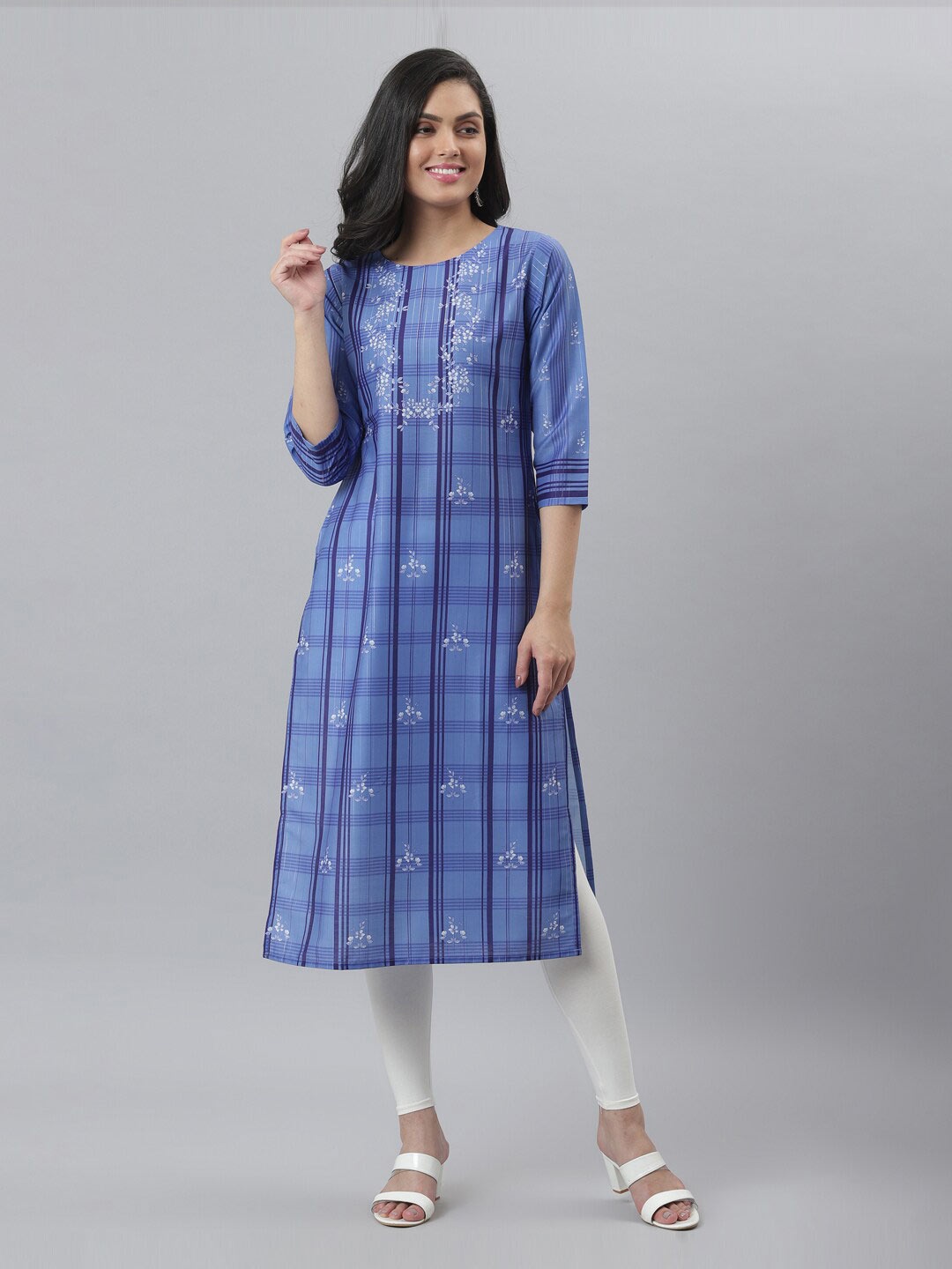 

FASHION DREAM Checked Straight Kurta, Blue