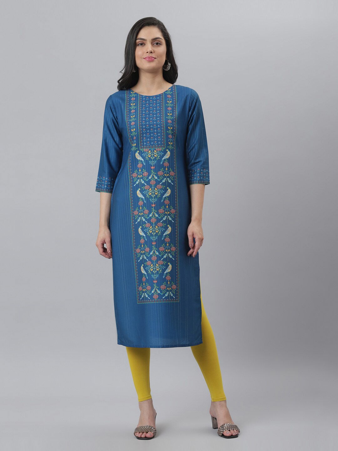 

FASHION DREAM Floral Printed Straight Kurta, Blue