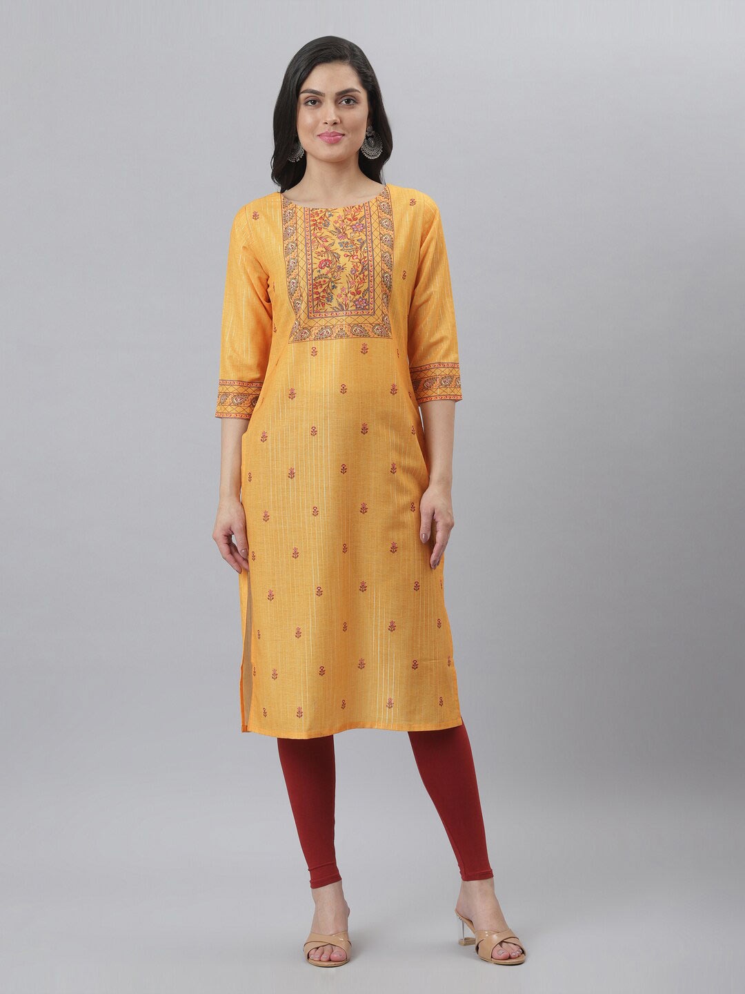 

FASHION DREAM Floral Printed Straight Kurta, Yellow