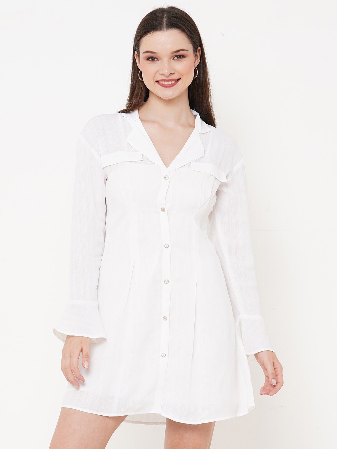 

MISH White Bell Sleeves Shirt Mini Dress