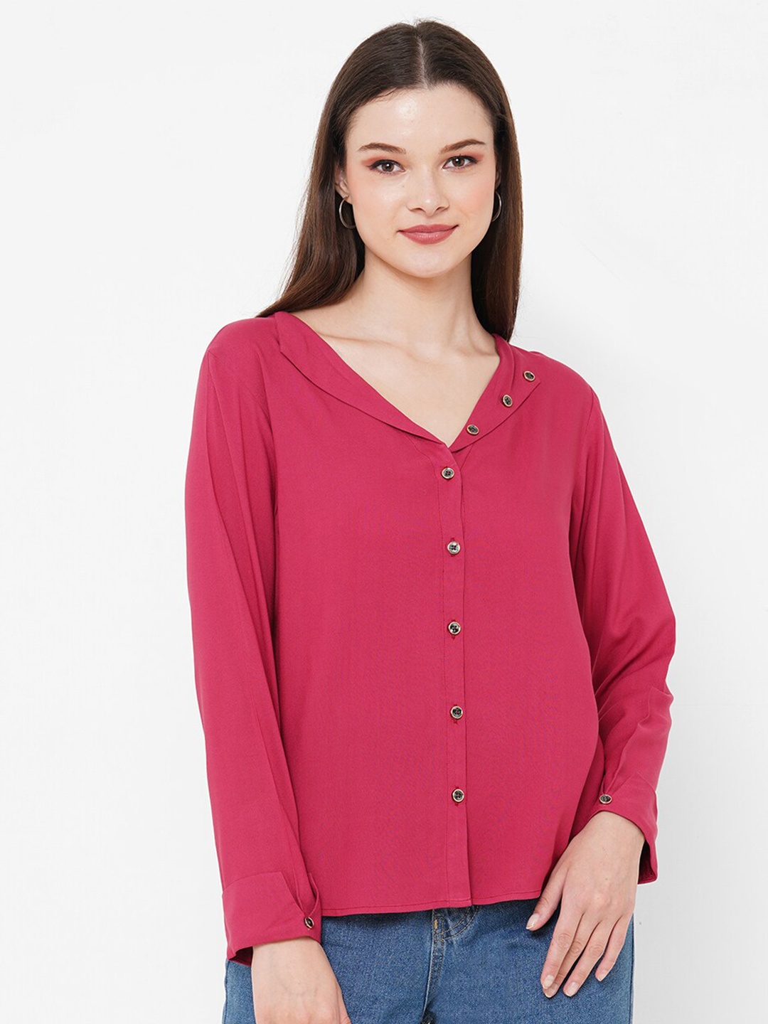 

MISH Maroon V-Neck Shirt Style Top