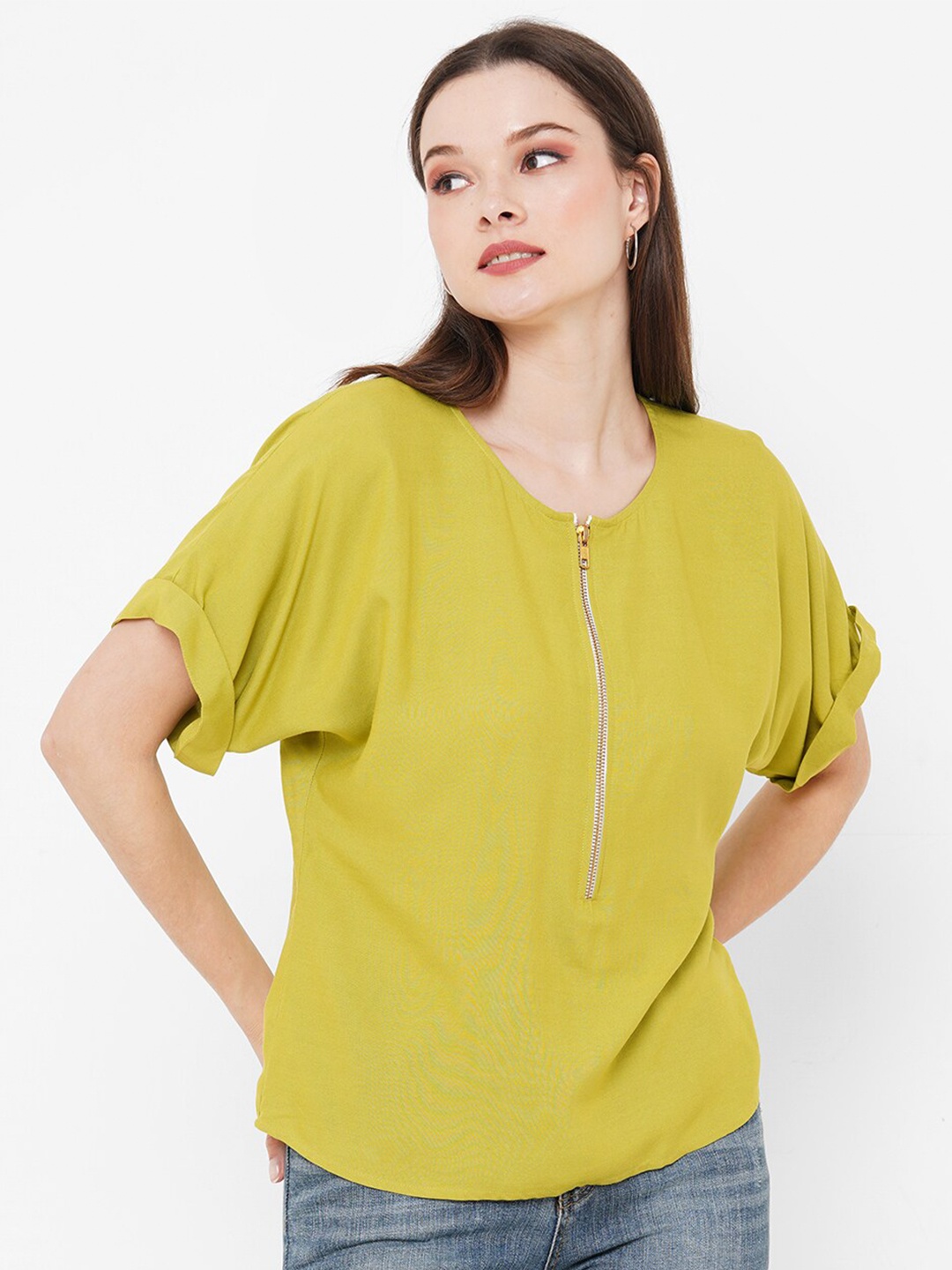 

MISH Lime Green Round Neck Extended Sleeves Top