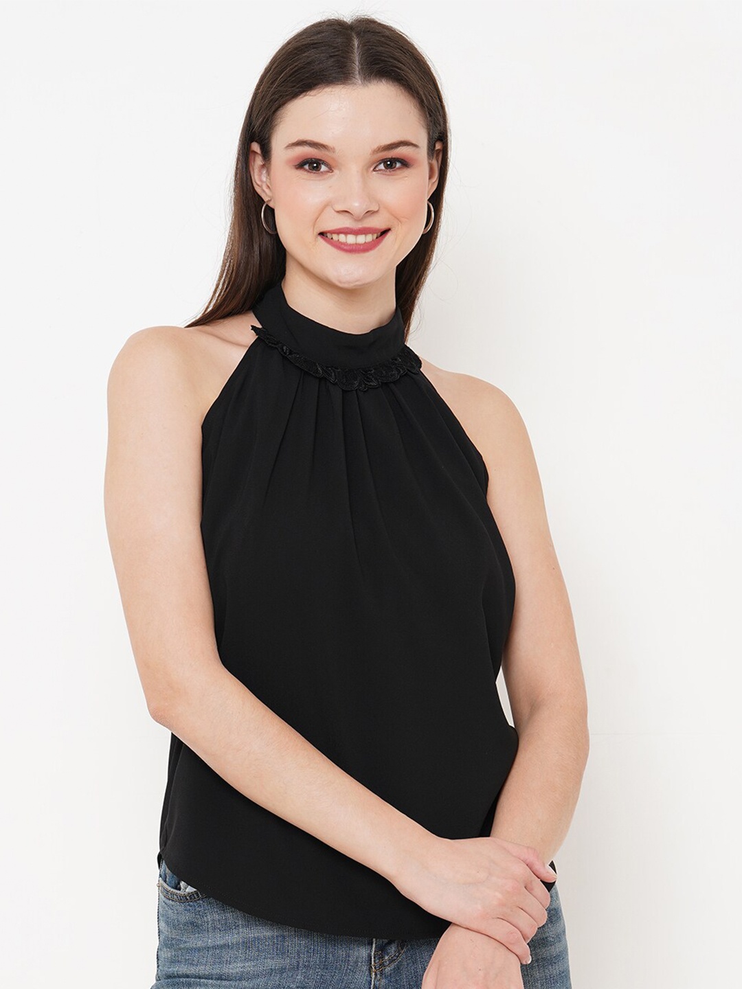 

MISH Black High Neck Sleeveless Casual Top