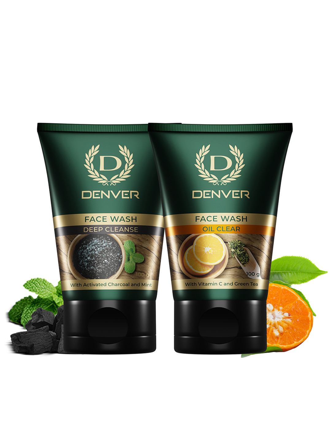 

Denver Men Set of 2 Face Wash - Deep Cleanse + Oil Clear - 100g each, Green