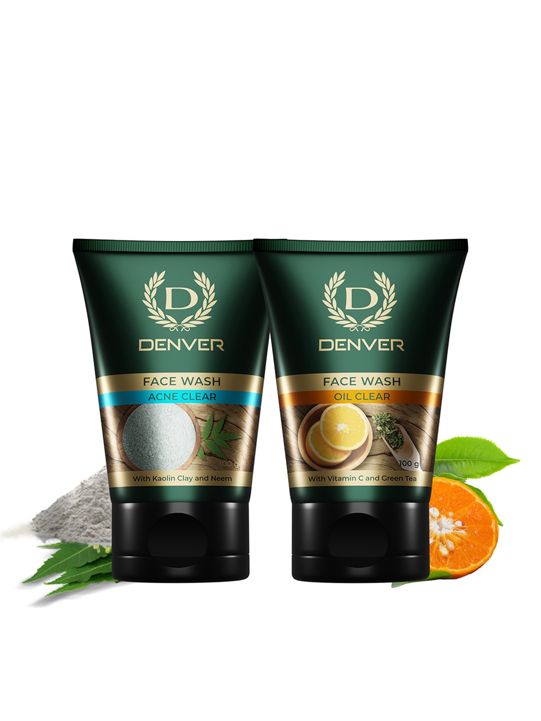 

Denver Men Set of 2 Face Wash - Acne Clear + Oil Clear - 100g each, Green