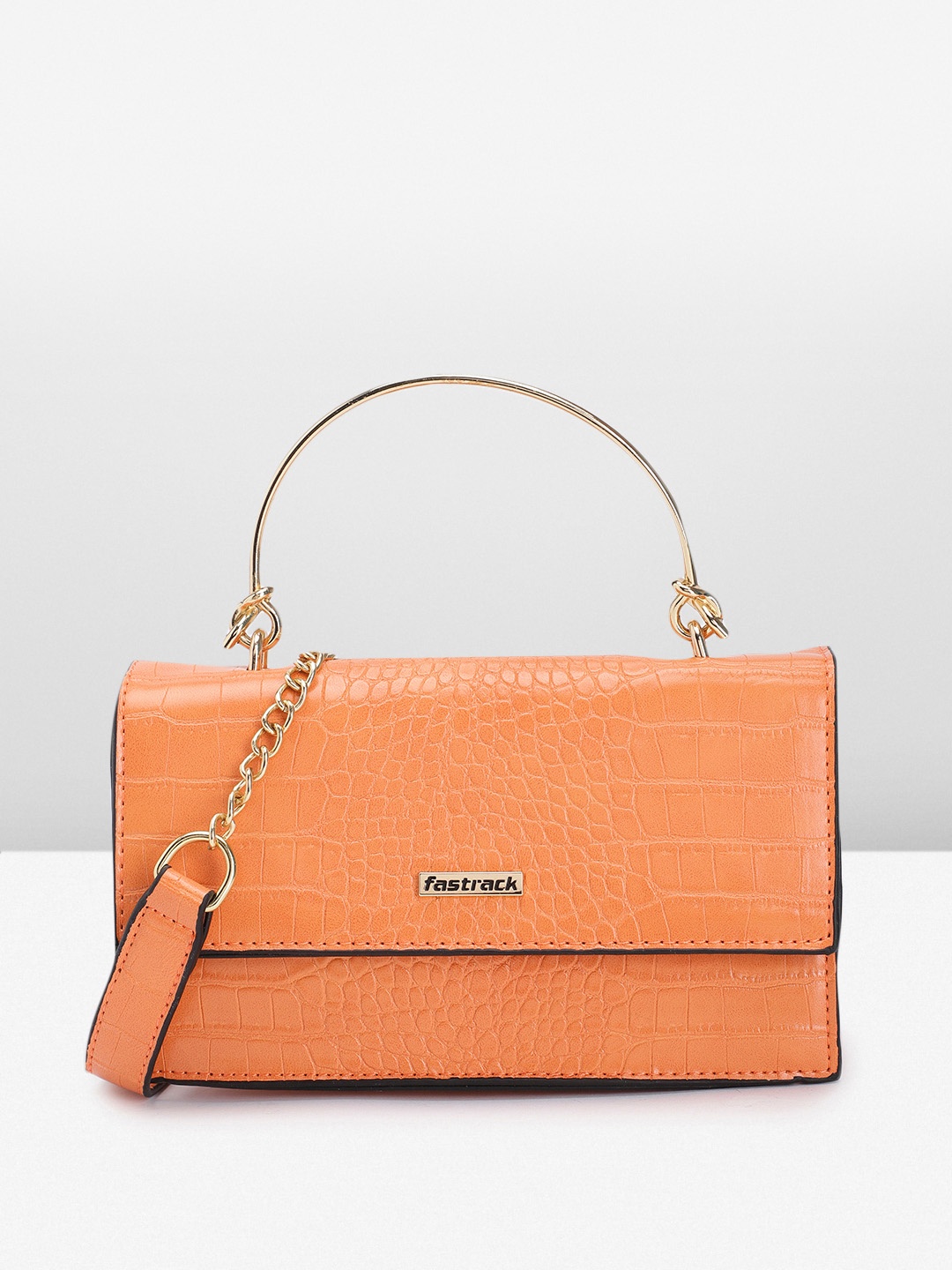 

Fastrack Crocodile Textured Structured Satchel, Orange