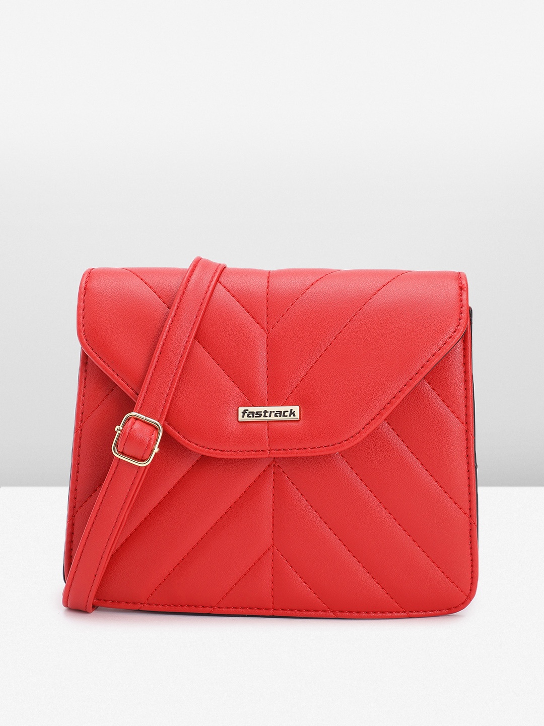

Fastrack Solid Structured Sling Bag with Quilted Detail, Red