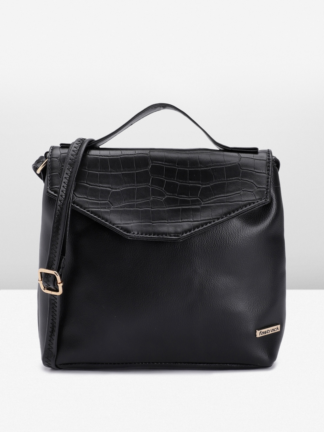 

Fastrack Crocodile Textured Structured Satchel, Black
