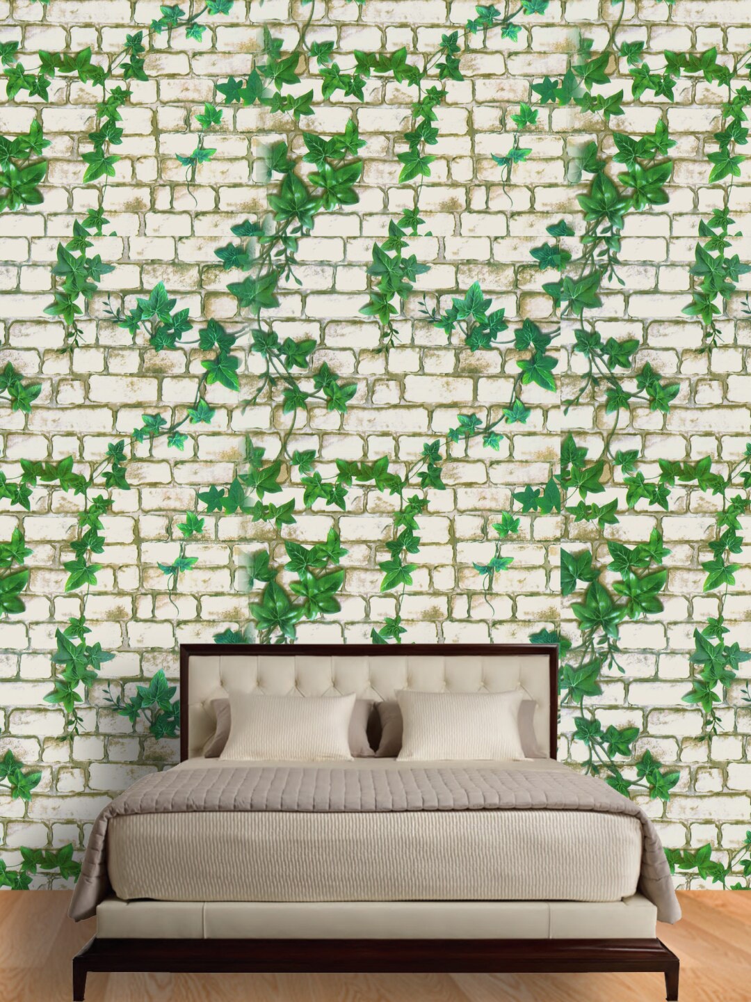 

Jaamso Royals White & Green Bricks & Leaves Self Adhesive Removable Wallpaper