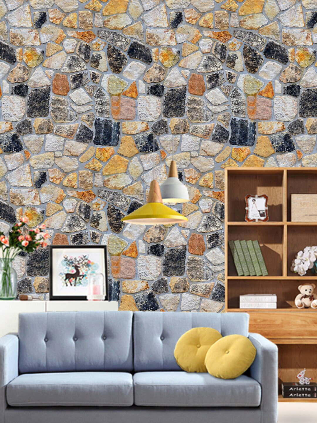 

Jaamso Royals Olive Green & Yellow Self Adhesive Removable Wallpaper