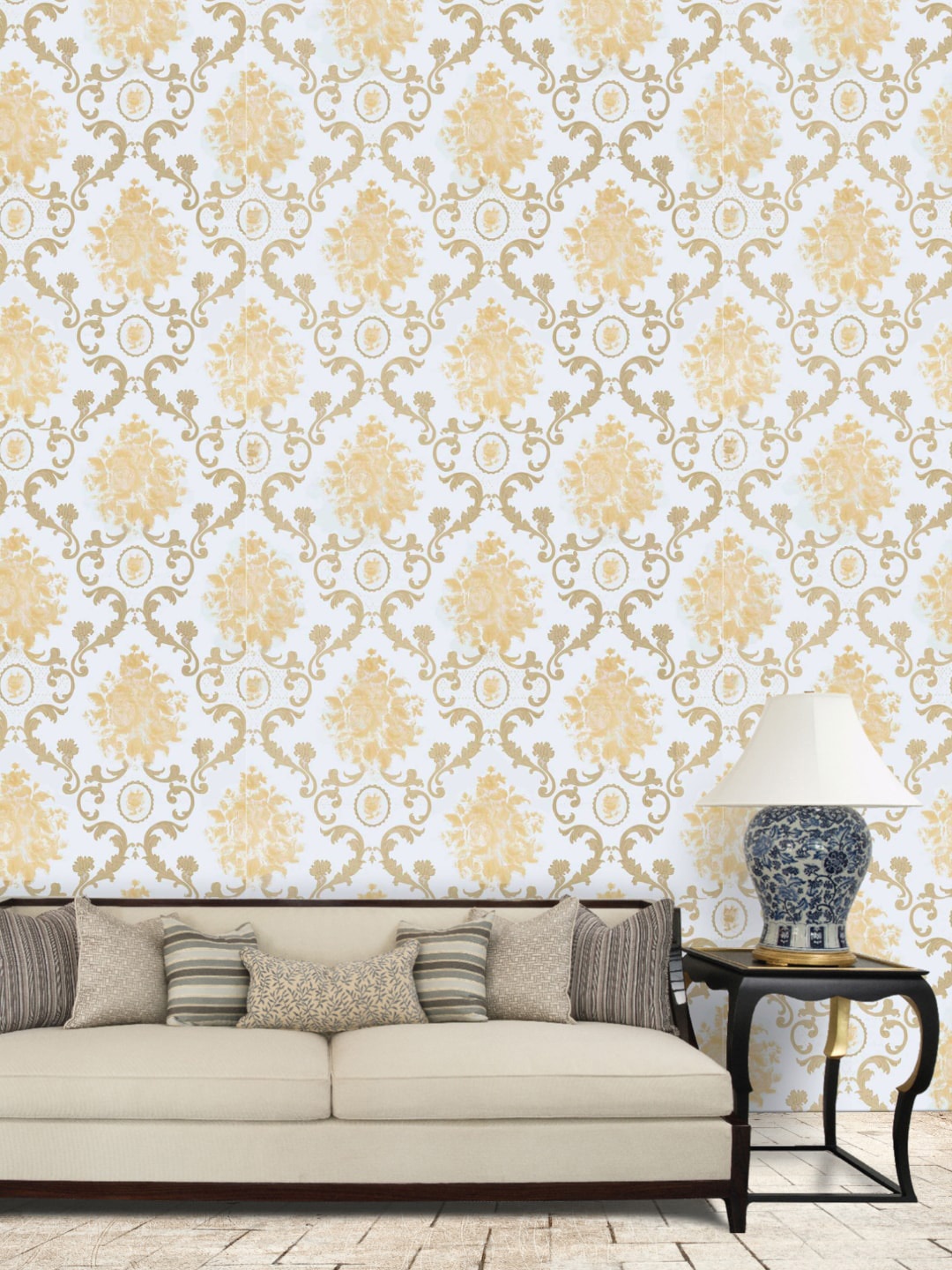 

Jaamso Royals Gold-Toned & White Damask Self Adhesive Removable Wallpaper