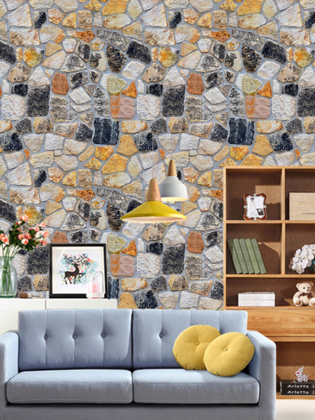 Jaamso Stone Brown & Black Self Adhesive Removable Wallpaper