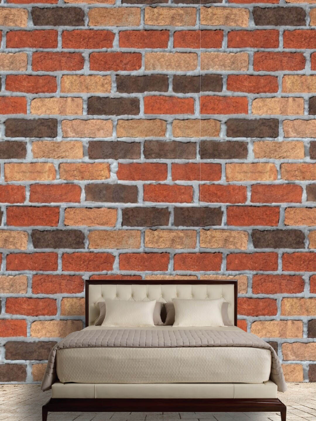 Jaamso Royals Brown & Beige Brick Self Adhesive Removable Wallpaper