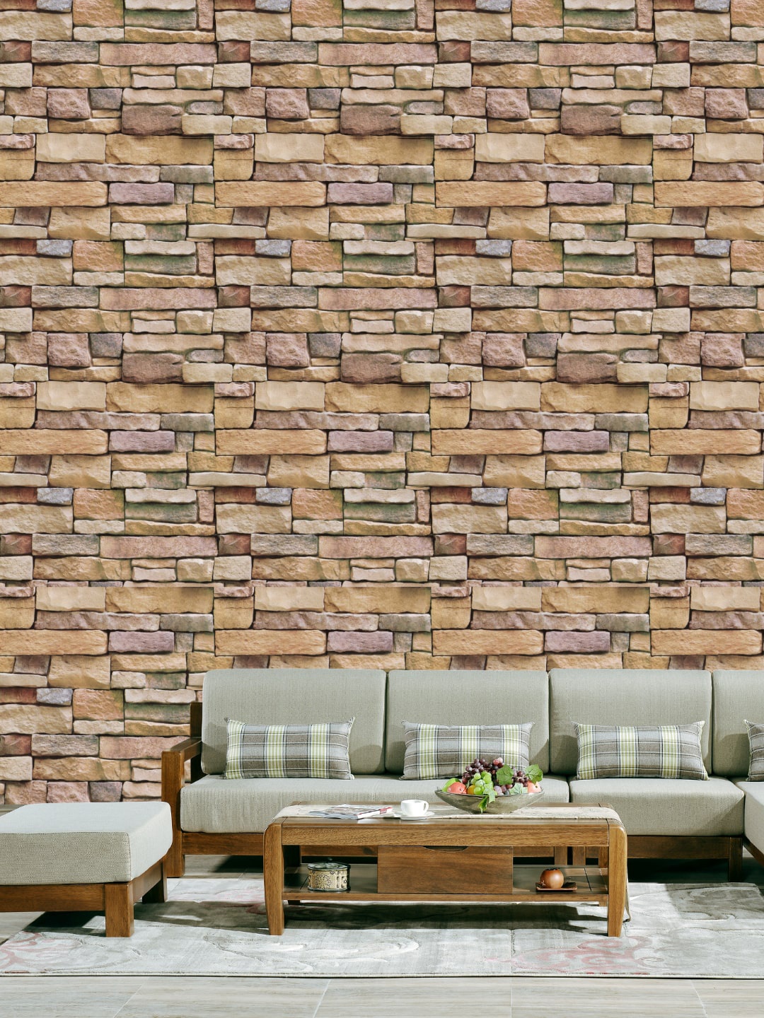 Jaamso Royals Brown Stone Brick Self Adhesive Removable Wallpaper
