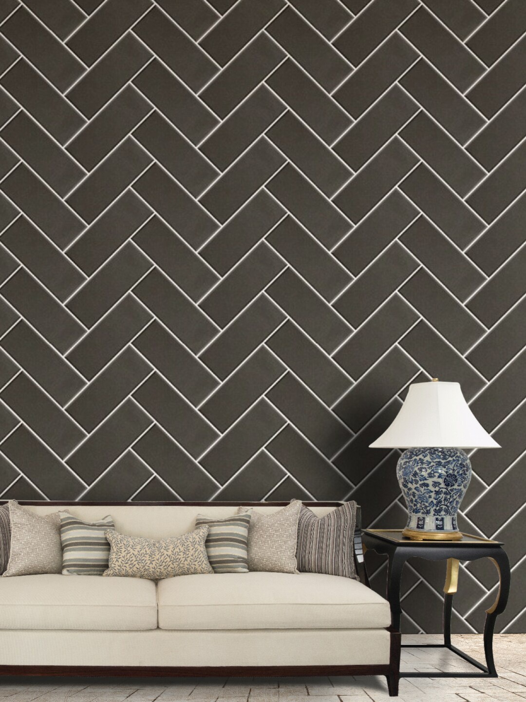 

Jaamso Royals Charcoal Grey Brick Design Geometric Self Adhesive Removable Wallpaper