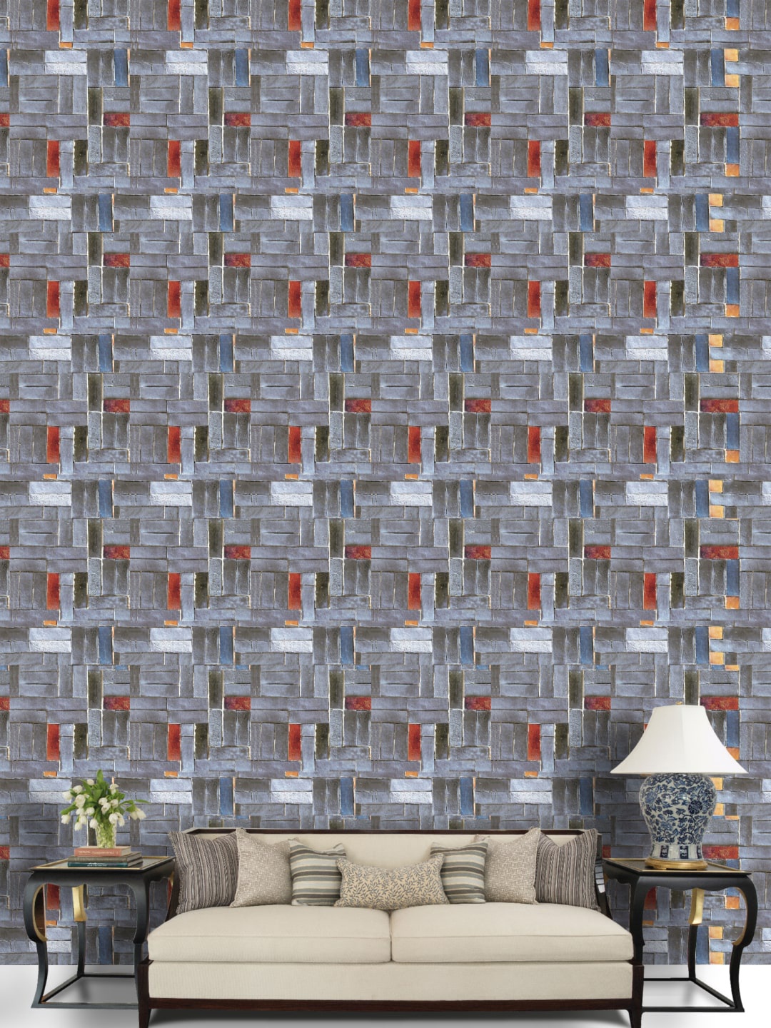 

Jaamso Royals Grey & Red Brick Self Adhesive Removable Wallpaper