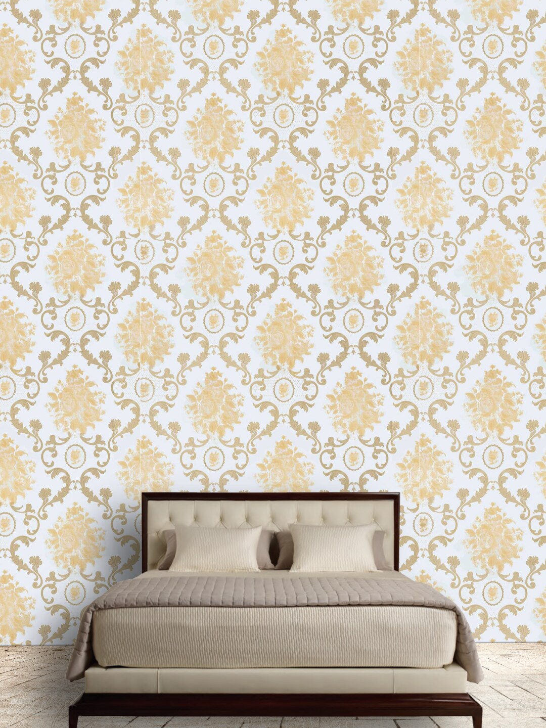

Jaamso Royals White & Beige Ethnic Motifs Self Adhesive Removable Wallpaper