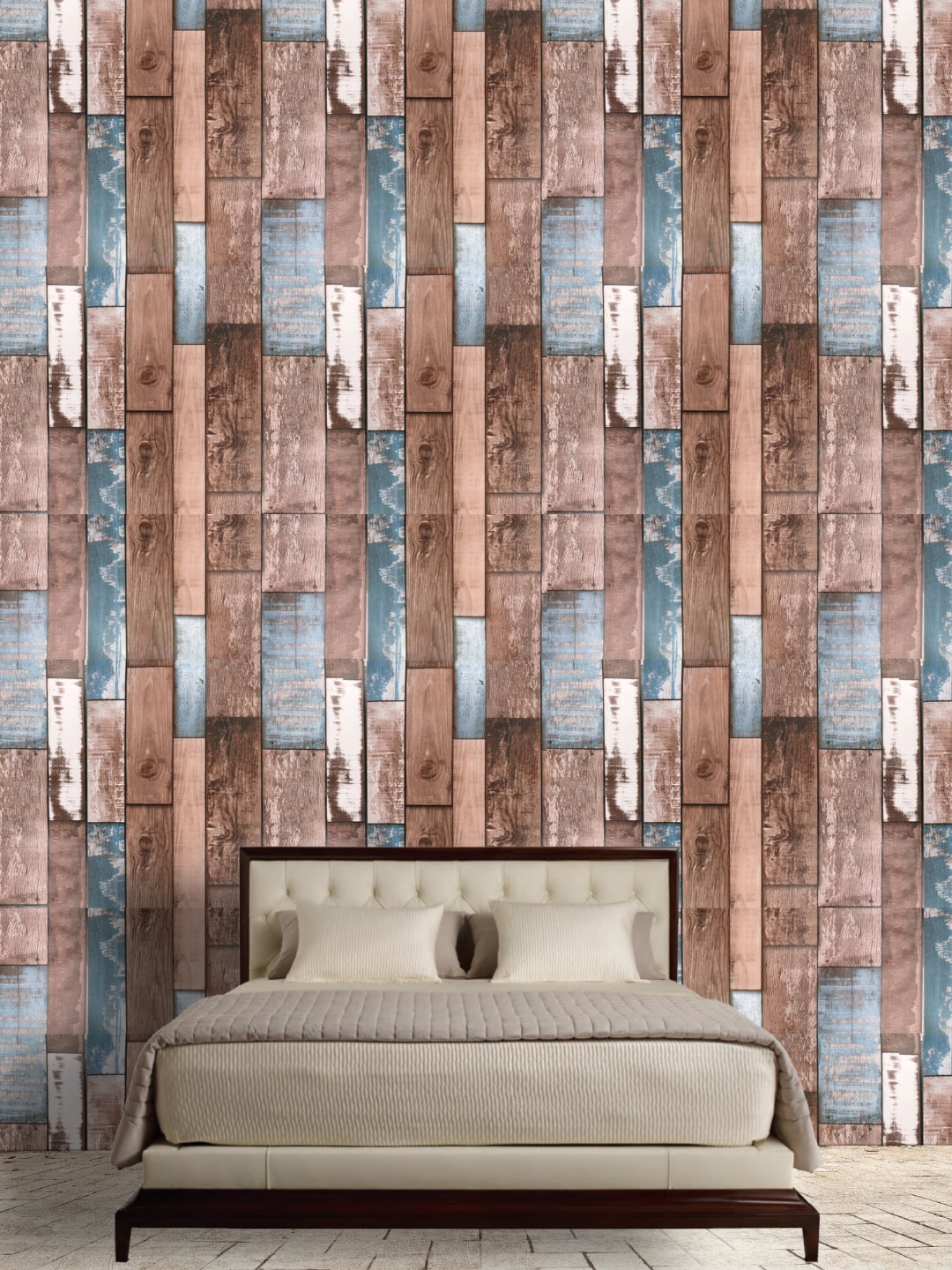 

Jaamso Royals Brown & Blue Wooden Self Adhesive Removable Wallpaper