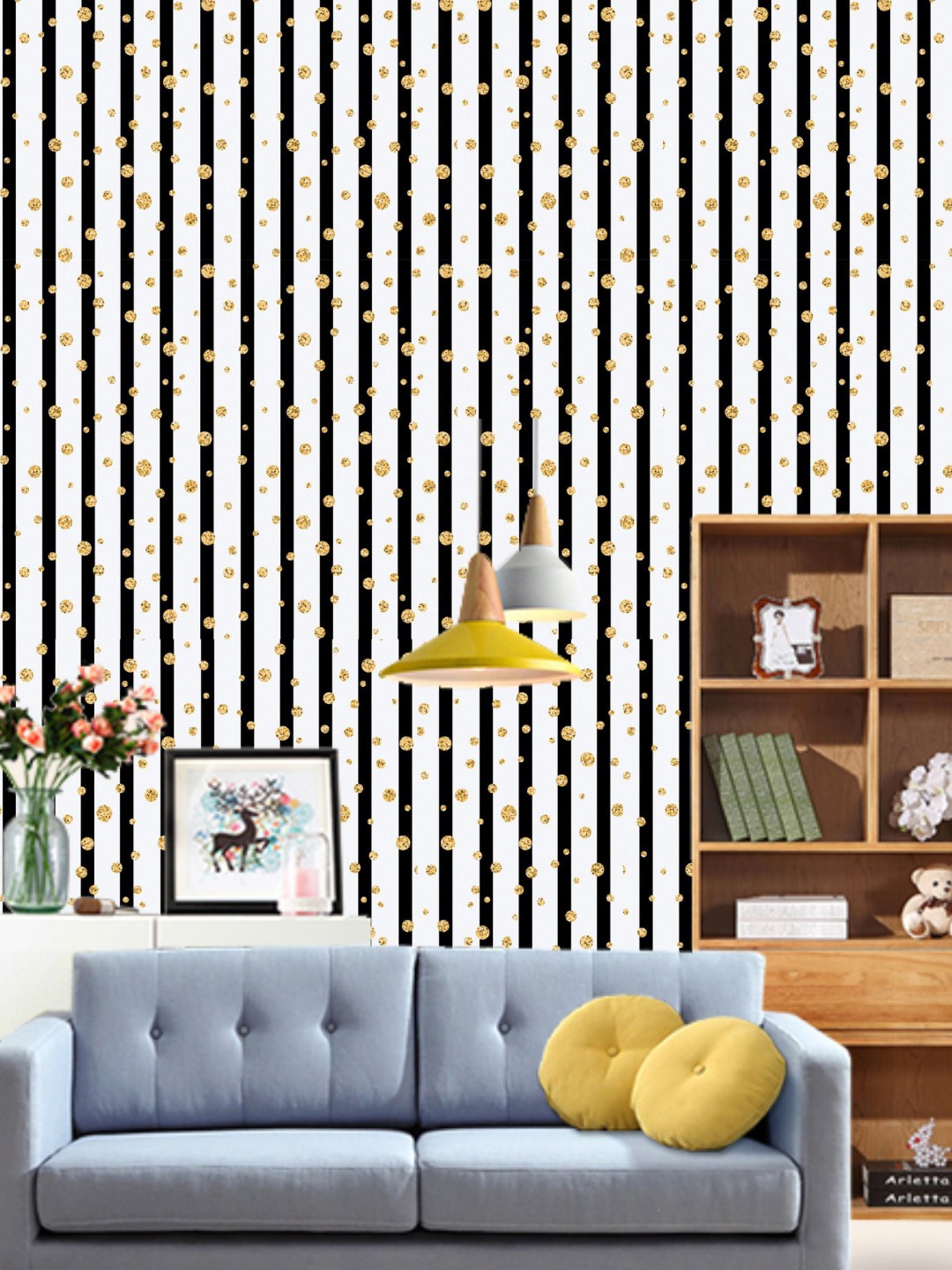 

Jaamso Royals White & Black Striped Self Adhesive Removable Wallpaper