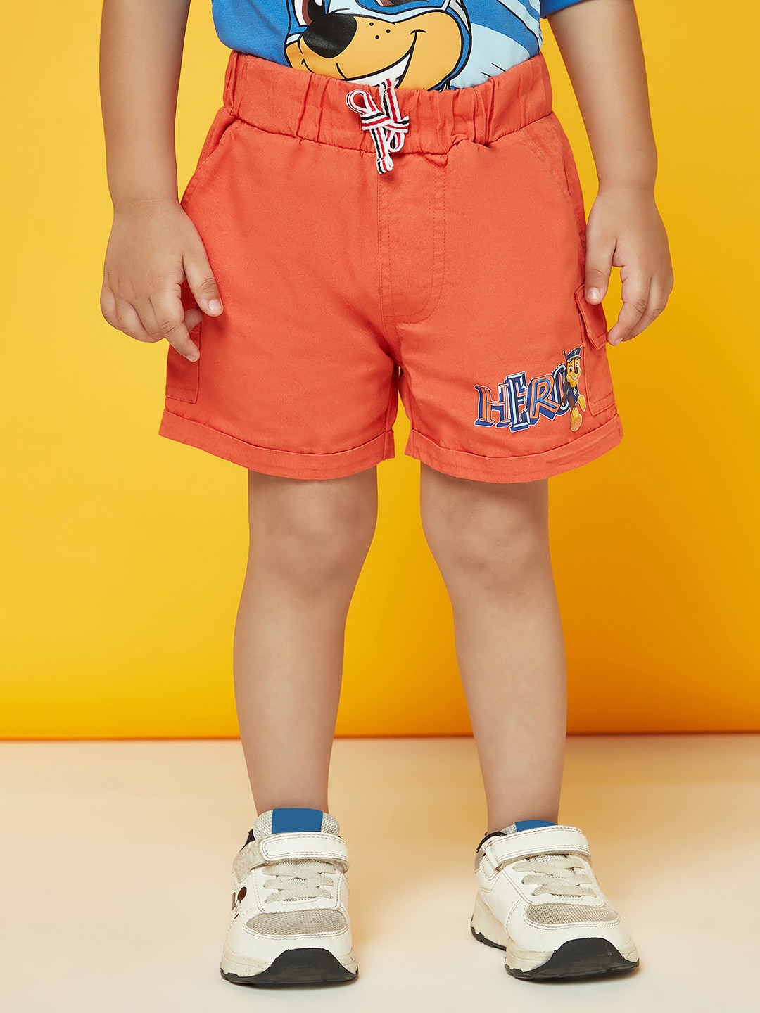 

SPUNKIES Boys Rapid-Dry Typography Printed Mid Rise Knitted Cotton Shorts, Orange