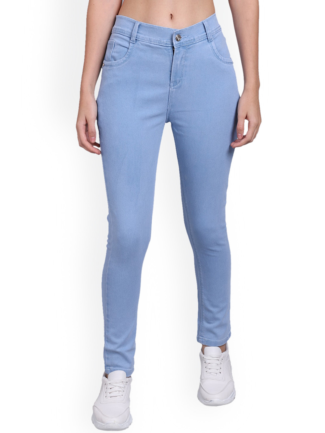 

NULL NAUT Women Narrow Skinny Fit Mid Rise Cotton Jeans, Blue