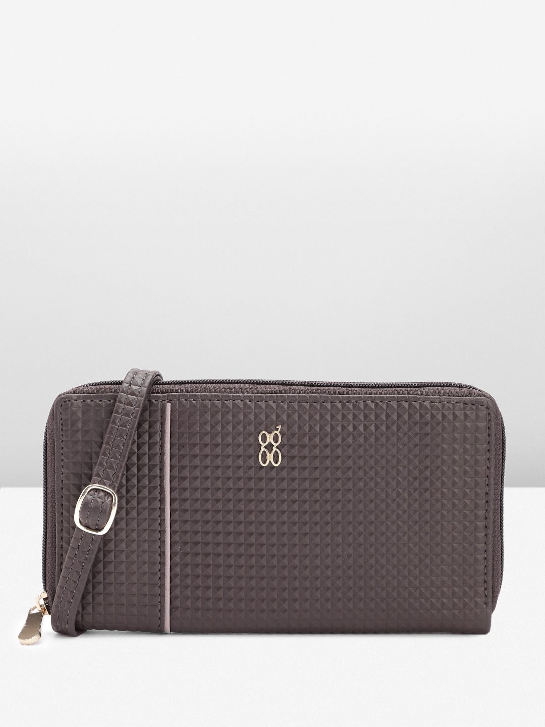 

Baggit Women Geometric Textured PU Zip Around Wallet, Brown