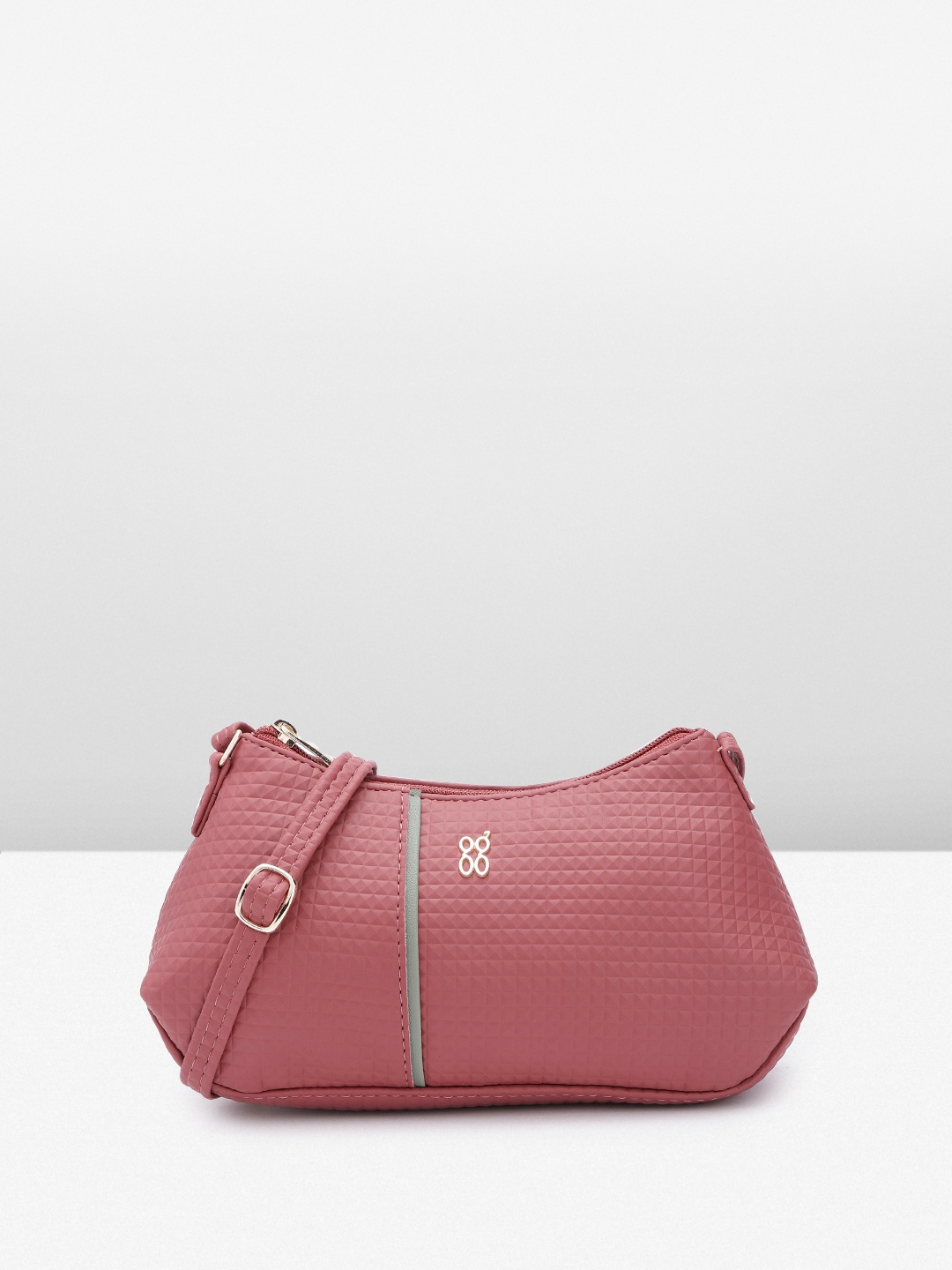 

Baggit Geometric Textured Structured Sling Bag, Rose