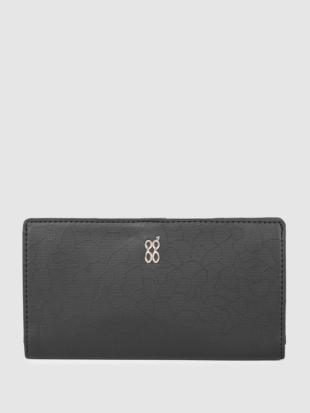 

Baggit Women Abstract Textured Two Fold Wallet, Black