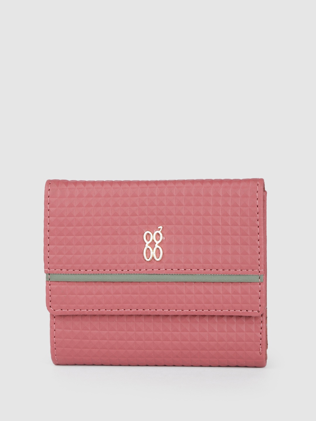 

Baggit Women Geometric Textured PU Three Fold Wallet, Rose