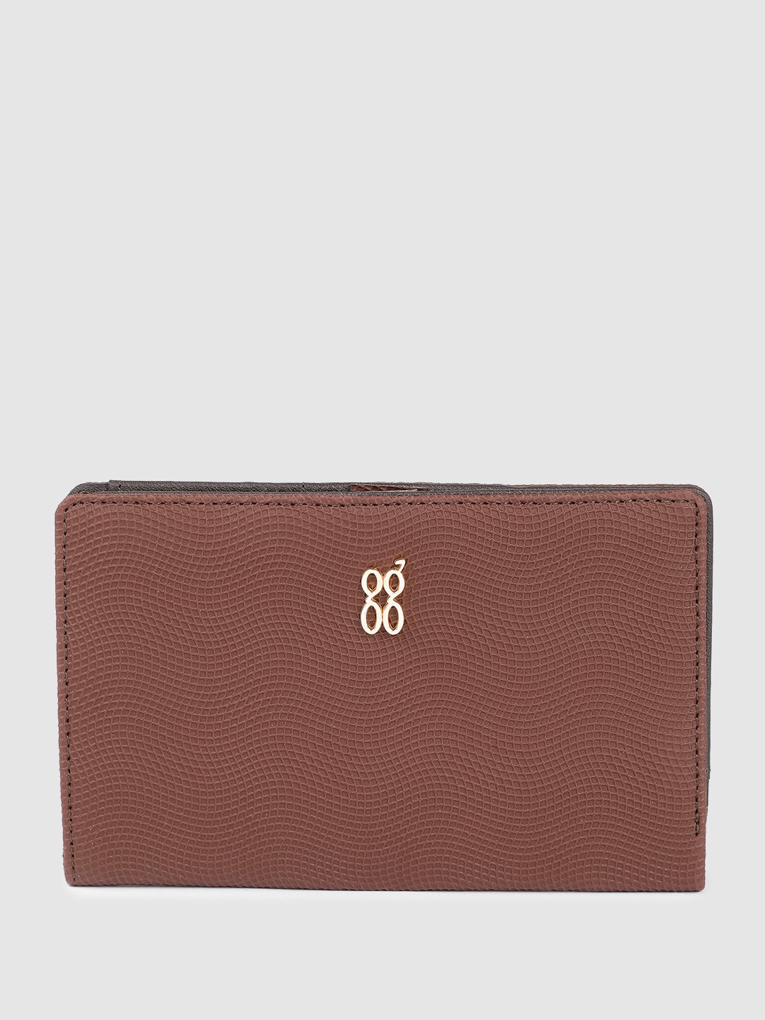 

Baggit Women Micro Checks Textured PU Two Fold Wallet, Brown