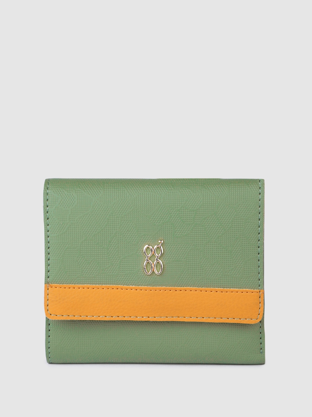 

Baggit Women Abstract Textured Three Fold Wallet, Green