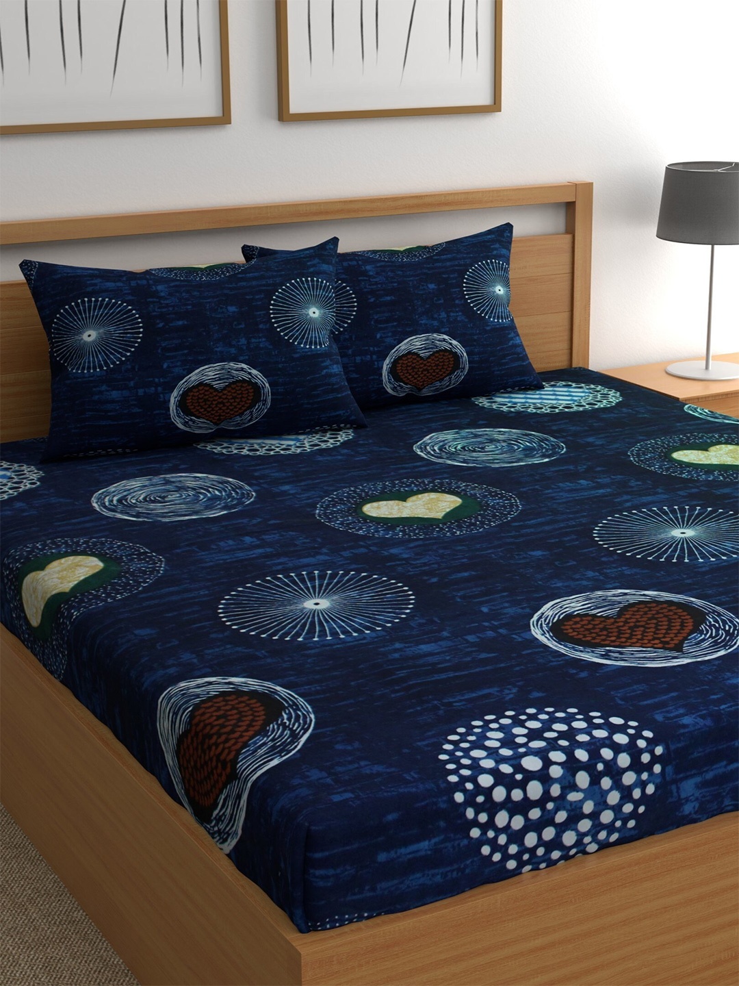 

CG HOMES Blue & White Abstract Printed 180 TC Queen Bedsheet With 2 Pillow Covers