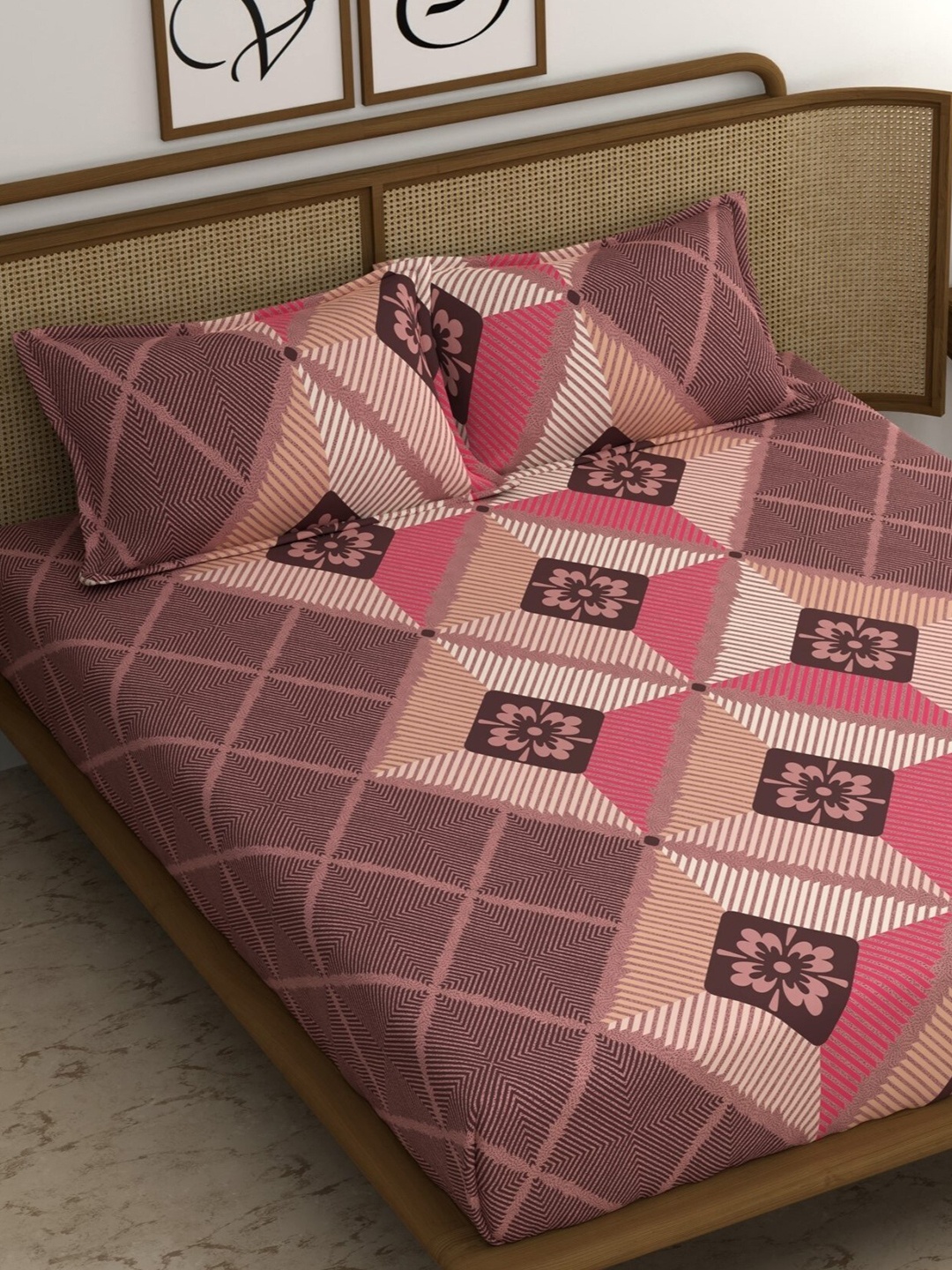 

CG HOMES Pink & Yellow Ethnic Motifs 180 TC Queen Bedsheet With 2 Pillow Covers