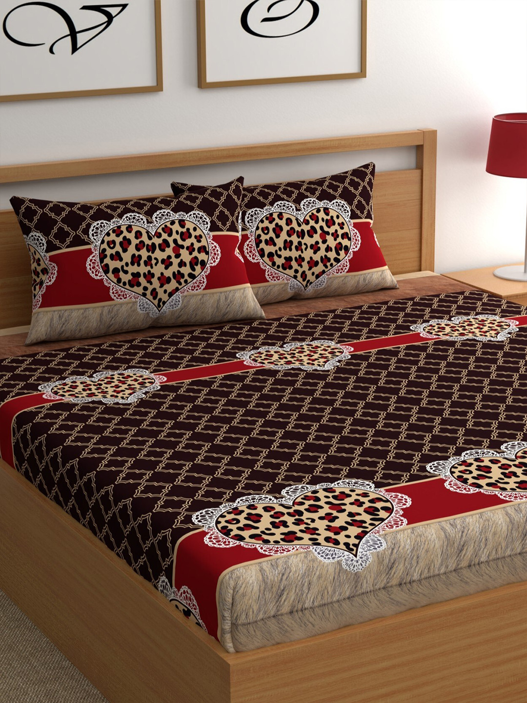 

CG HOMES Brown & Red Conversational 180 TC Queen Bedsheet With 2 Pillow Covers
