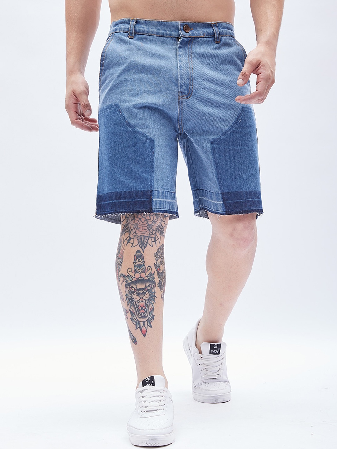 

FUGAZEE Men Blue Loose Fit Pure Cotton Denim Shorts
