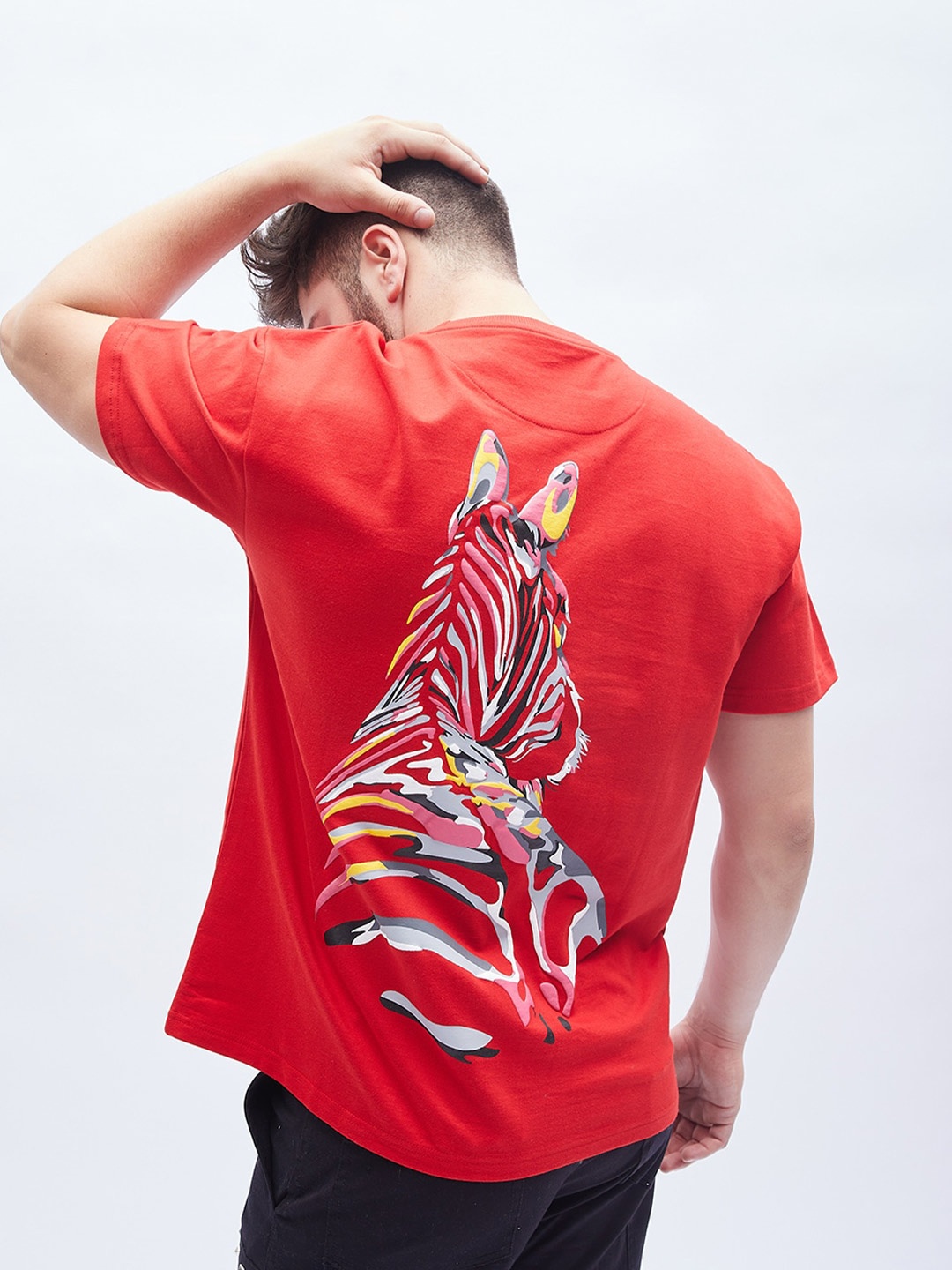 

FUGAZEE Red Graphic Printed Round Neck Pure Cotton T-shirt