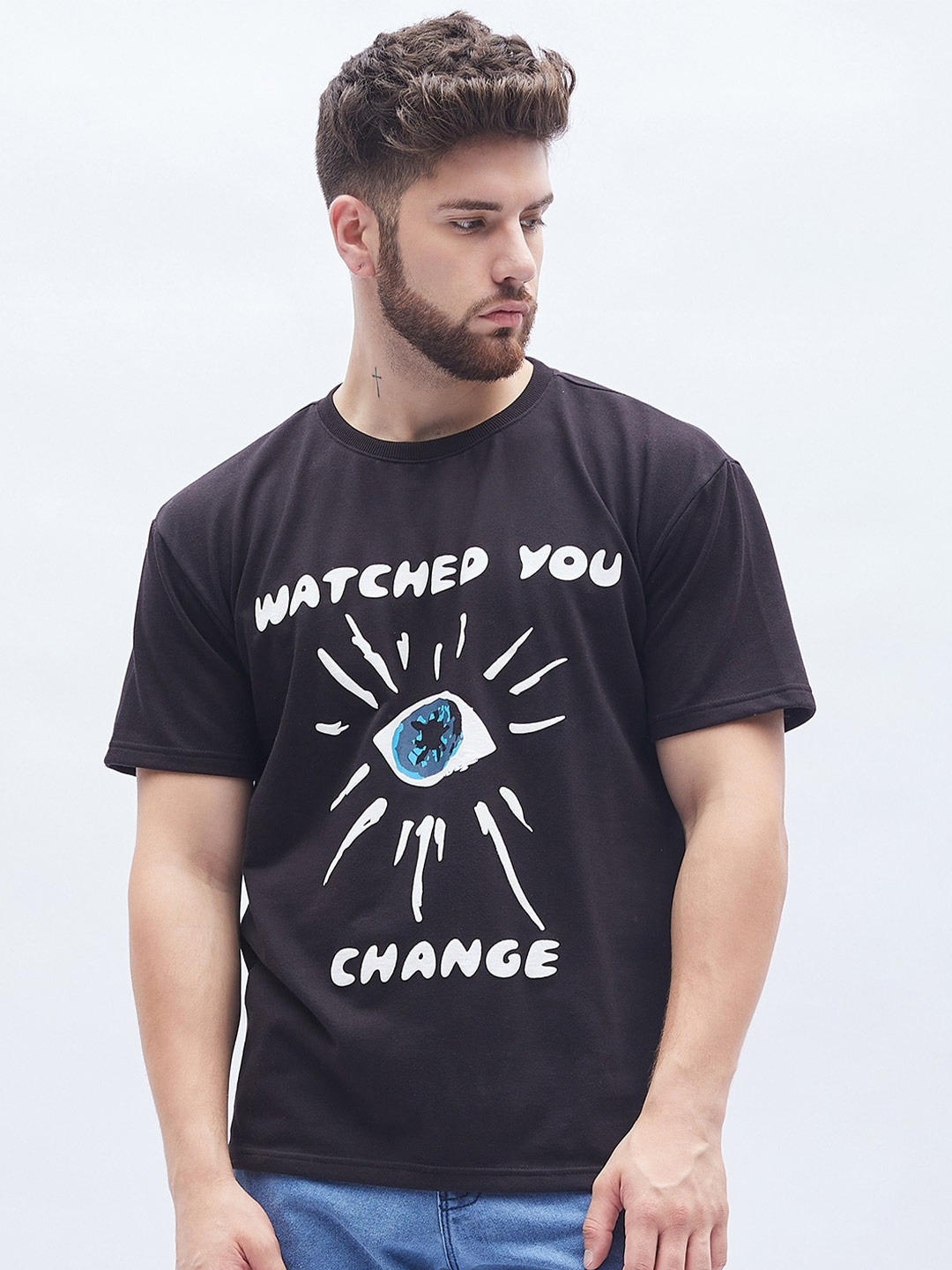 

FUGAZEE Black Typography Printed Drop Shoulder Sleeves Pure Cotton Oversize T-shirt
