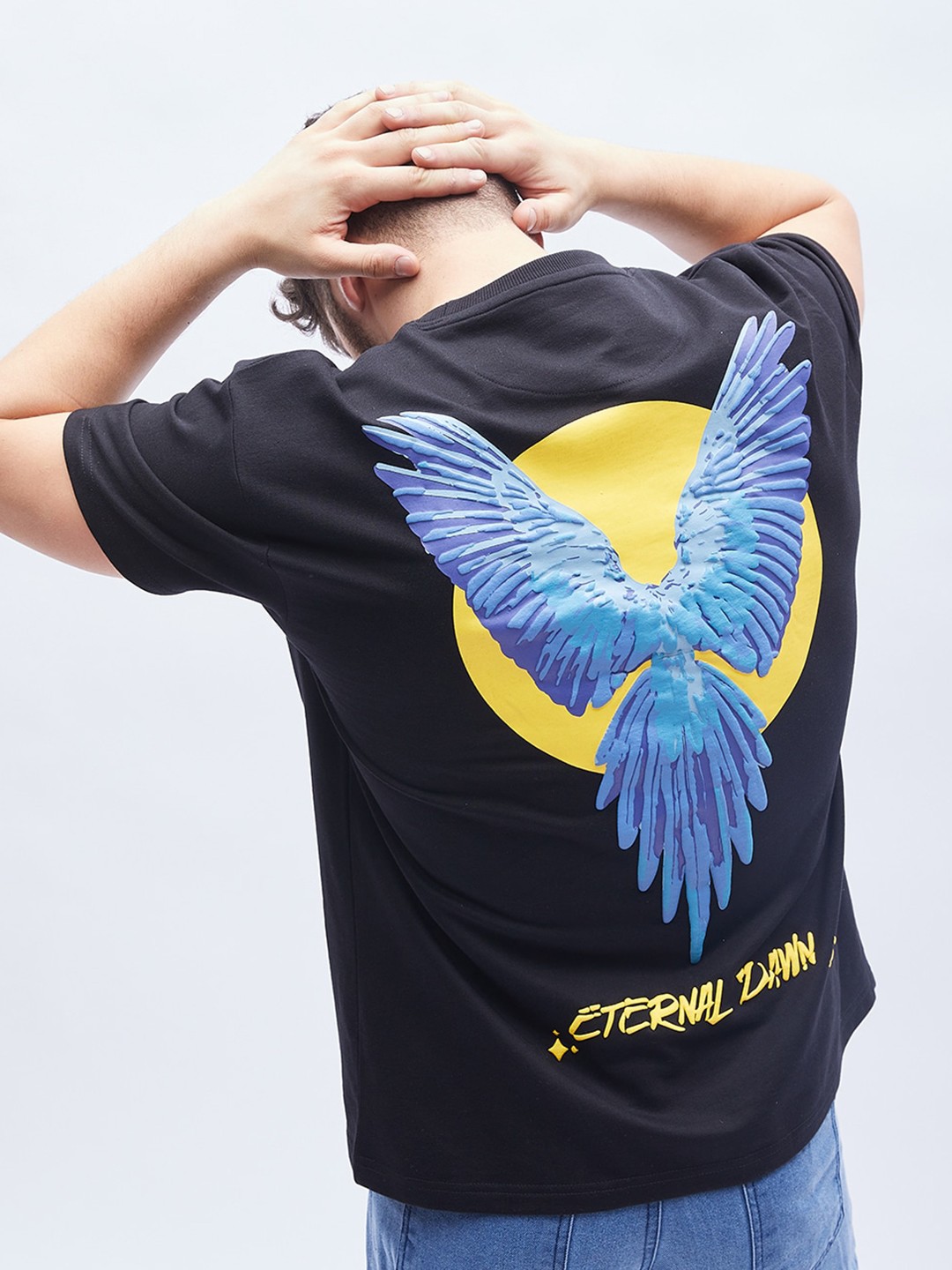 

FUGAZEE Graphic Printed Oversized Pure Cotton T-shirt, Black