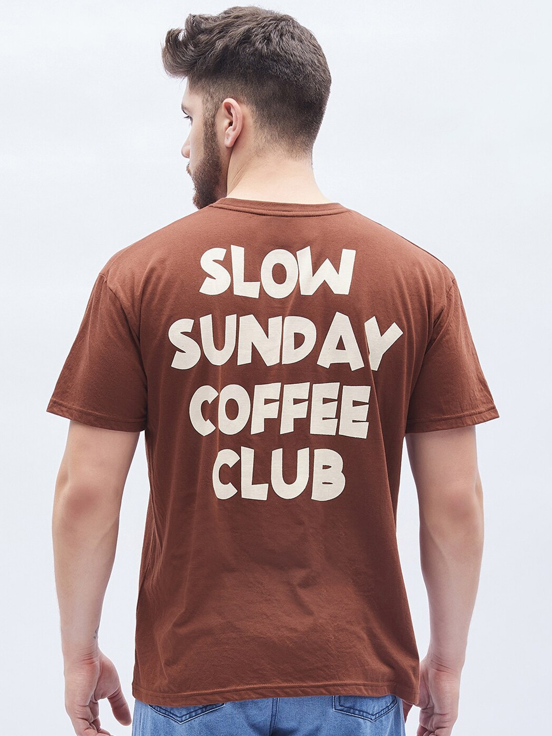 

FUGAZEE Brown Typography Printed Oversize Fit Pure Cotton T-Shirt